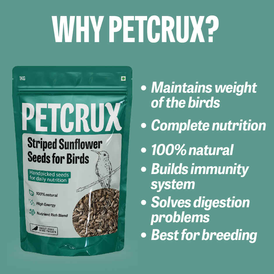 Petcrux Premium Veg Striped Sunflower Seeds Bird Food | Parrots, Conures, Cockatoo, etc.