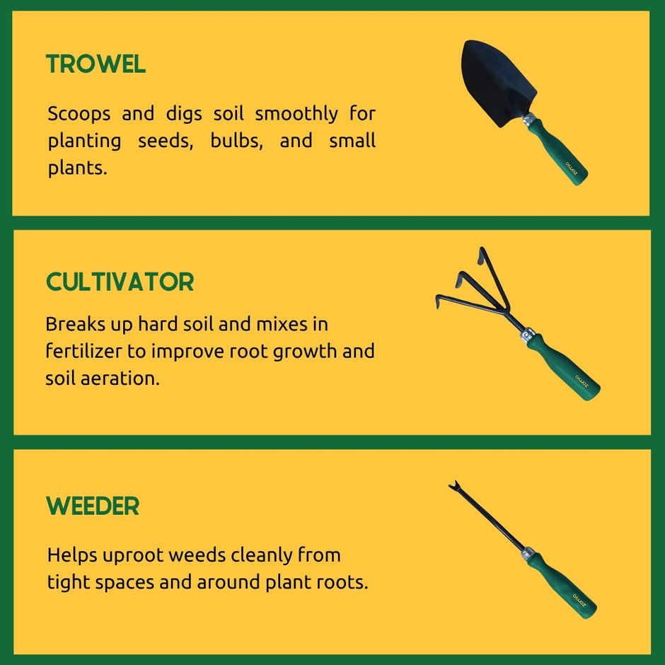 Zamia Garden Tool Set | Trowel, Cultivator & Weeder , Hand Tools | Pac of 3 | By Nurturing Green