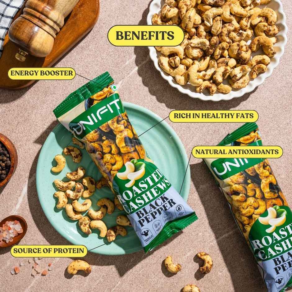 Unifit Black Pepper Cashews | Spicy Roasted Snack | Protein & Fibre Rich