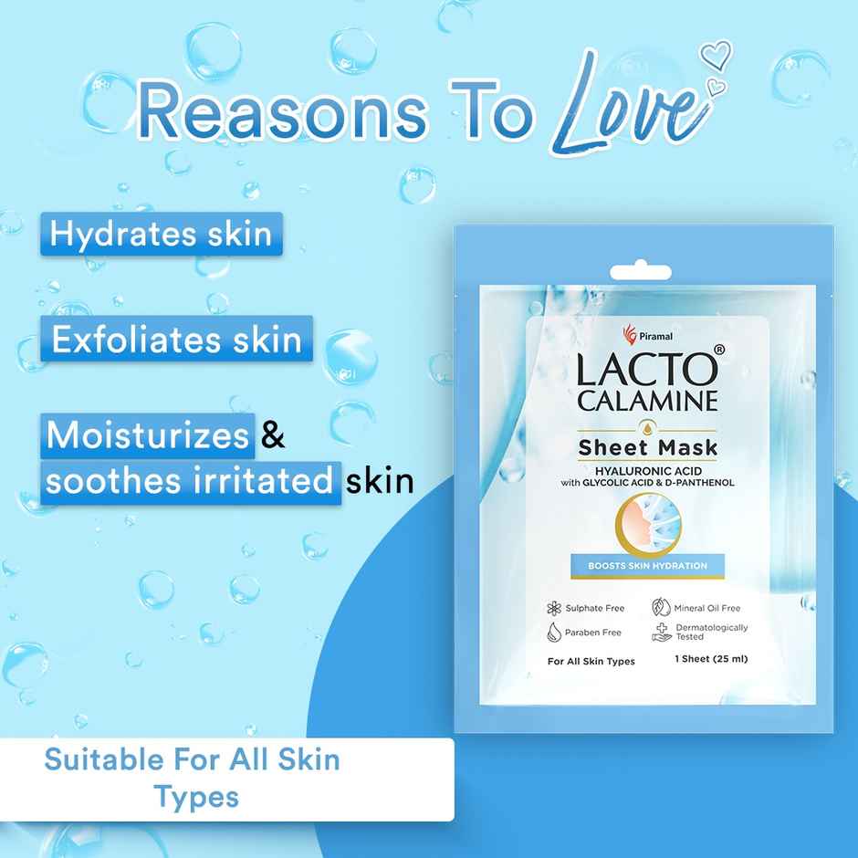 Lacto Calamine Hyaluronic Acid Face Sheet Mask for Intense Hydration, Refreshing, Plumpy & Dewy Skin