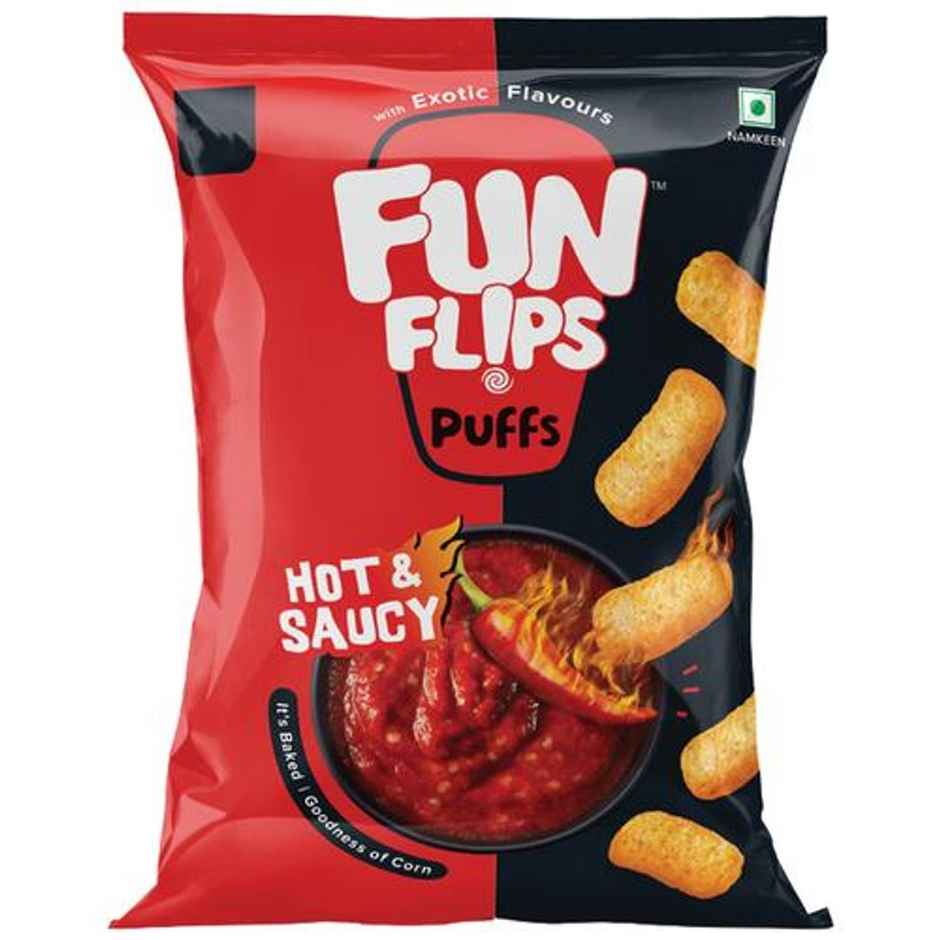 Fun Flips Puffs Hot And Saucy Healthy Baked Snacks