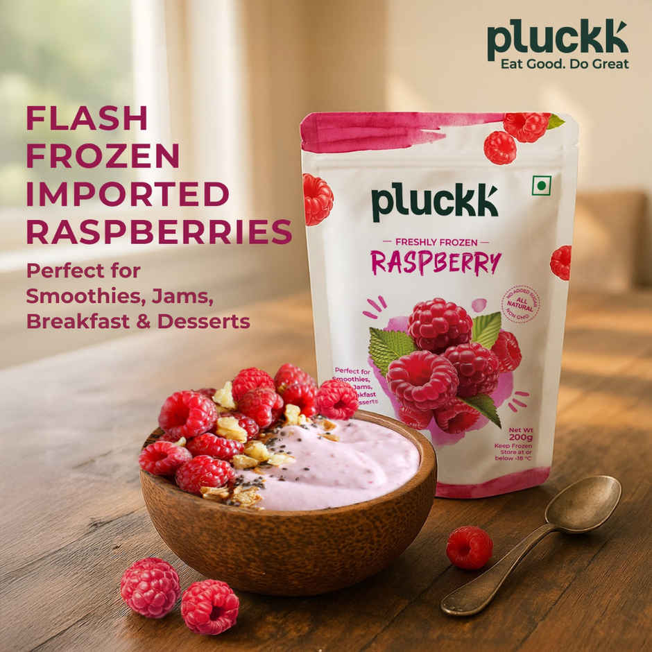 Pluckk Fresh Frozen Imported Raspberry | Natural | Non GMO | Rich in Vitamin C | Healthy Snack