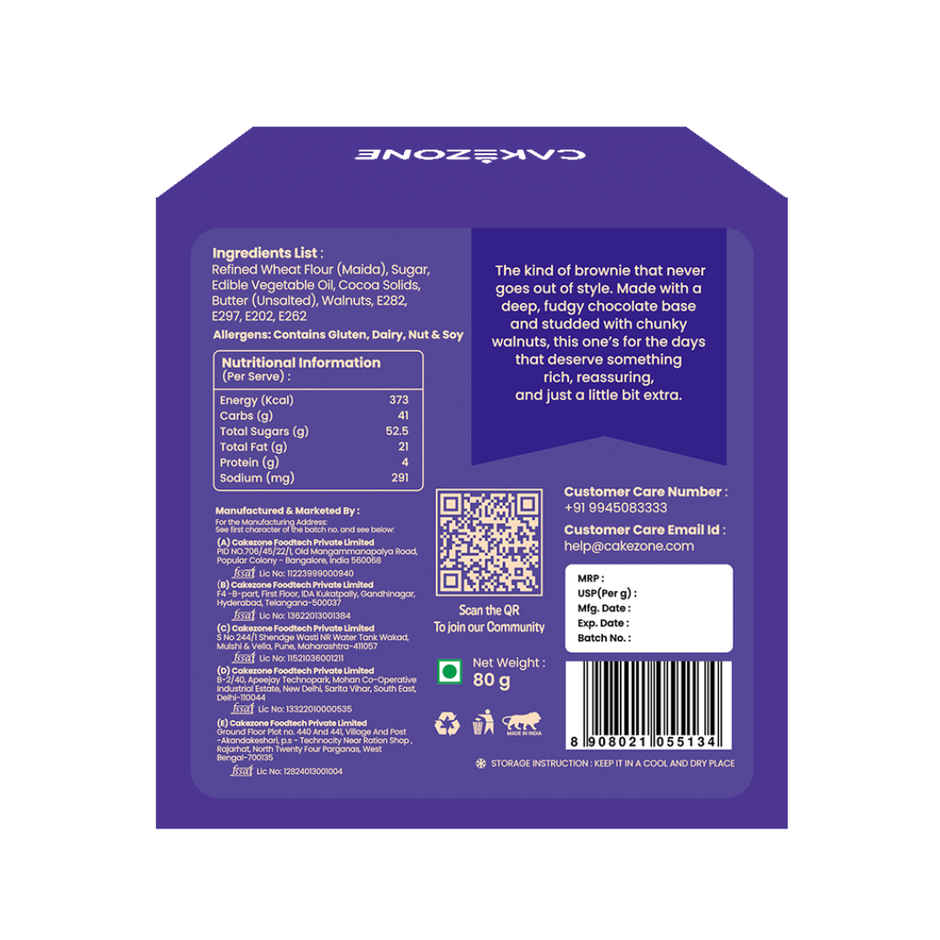 Cakezone Walnut Brownie (80g) & Cakezone Double Chocolate Brownie (85g) Combo