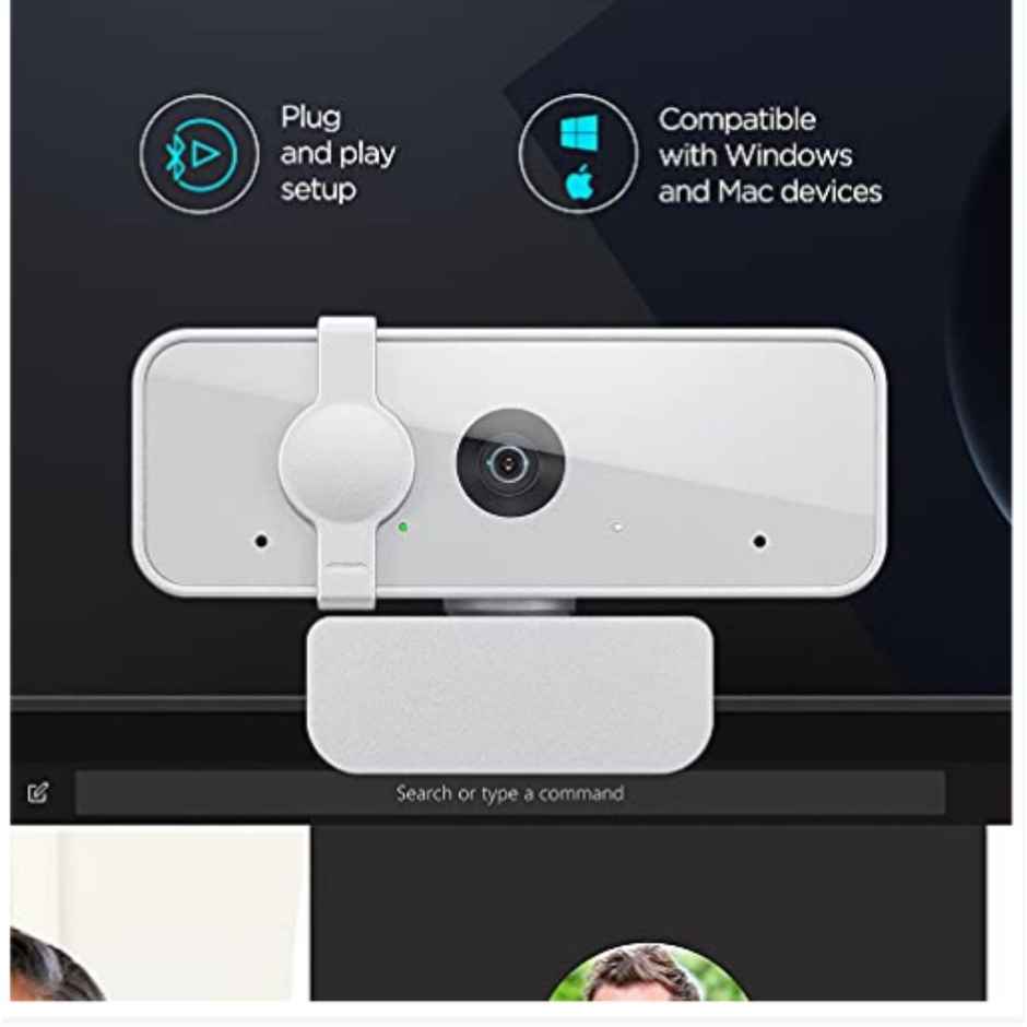 Lenovo 300 FHD Webcam with Full Stereo Dual Built-in Mics | FHD 1080P 2.1 Megapixel CMOS Camera with USB |Ultra-Wide 95Degree Lens, 4X Digital Zoom | 360 Rotation | Flexible Mount | Cloud Grey