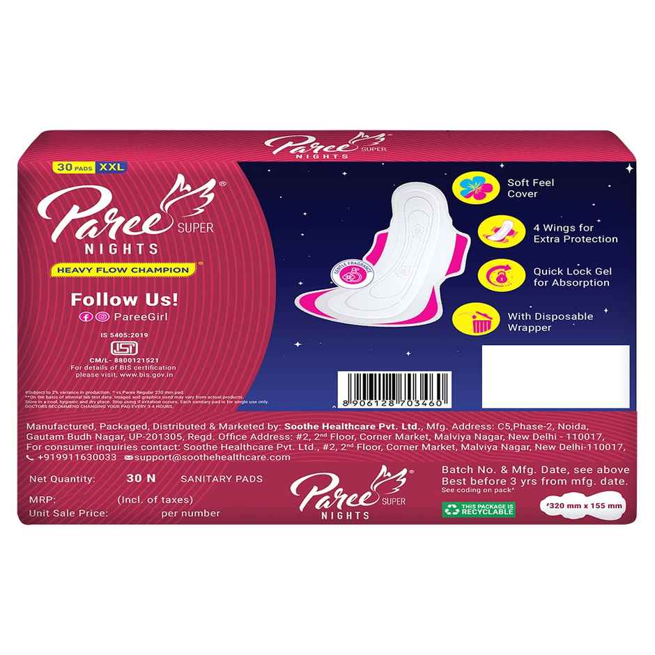 Paree Super Nights Sanitary Pads | XXL | 30 pcs