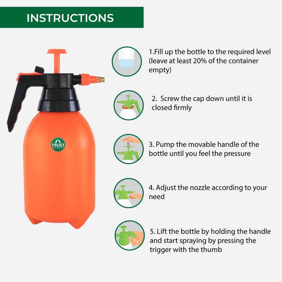 TrustBasket 2 L Premium Pressure Sprayer | Spray Bottle for Plants & Garden Use - Orange