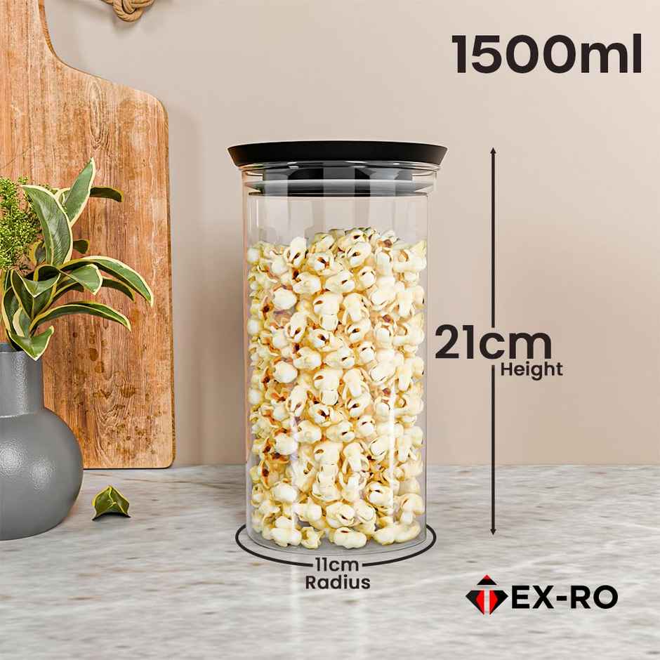 Tex-Ro Plastic Round Push Grocery Container for Kitchen Organizer - 1500 ml | Pack of 6