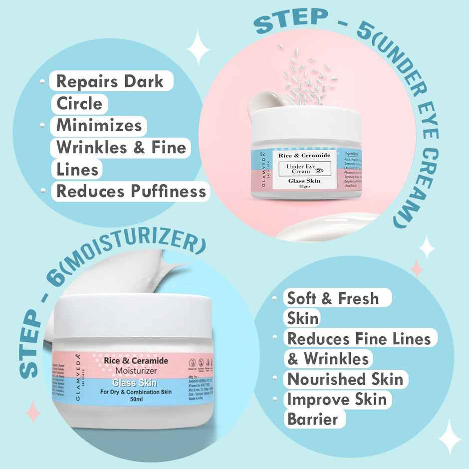 Glamveda Korean Glass Skin Rice and Ceramide 7 Step Weekly Skincare Routine For Women with Gift Box