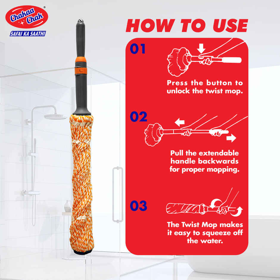 Chakaachak Microfiber Twist Mop With Stainless Steel Telescopic Handle