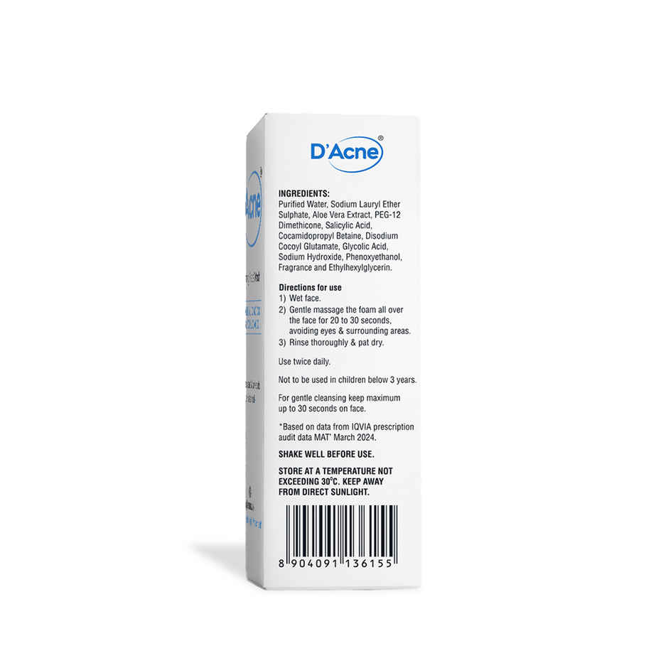D'Acne Foaming Face Wash, With 2% Salicylic Acid And 1% Glycolic Acid