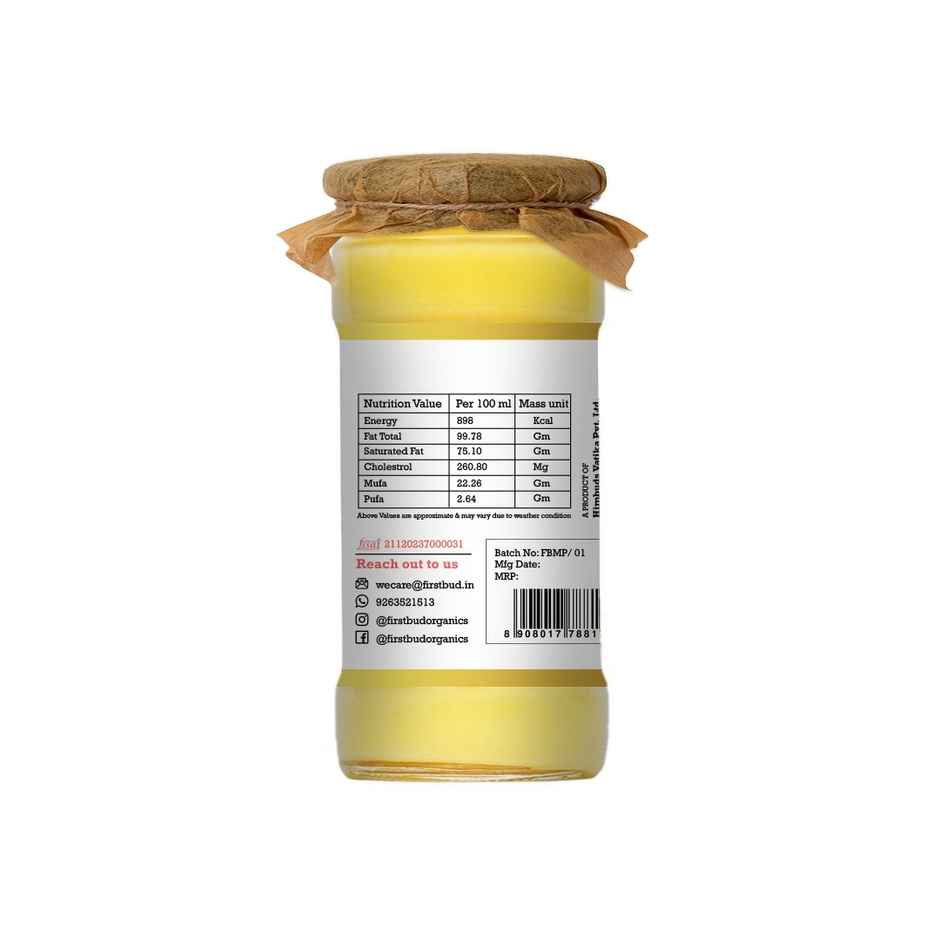 First Bud Organics Bilona Gir A2 Cow Desi Ghee- Glass Jar Pack | Traditional Bilona Gir Method