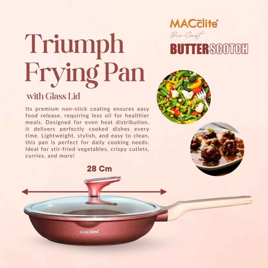 Macclite Non-Stick Frying Pan | 28 cm | Glass Lid | Induction Compatible