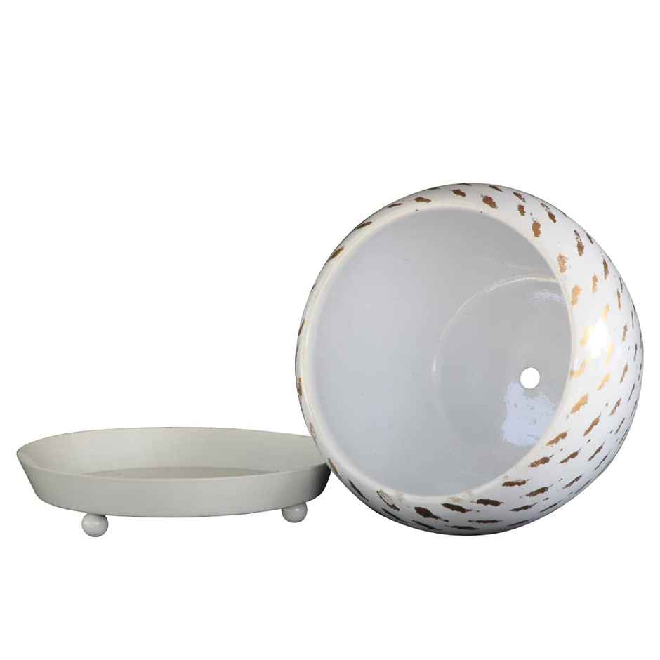 TrustBasket Golden Decorative Planter Bowl with Saucer | Tabletop Flower Pot for Home Decor