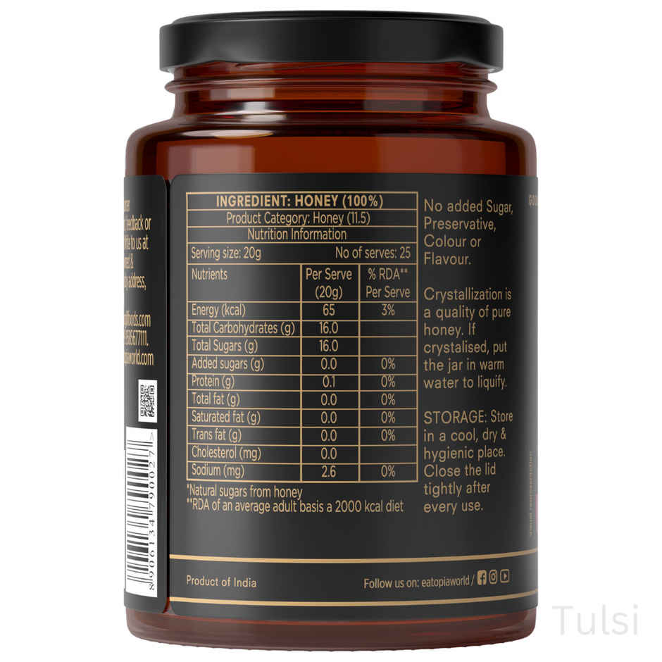 Eatopia Tulsi Honey | Immunity Booster | Pure Organic Natural Honey | No Added Sugar