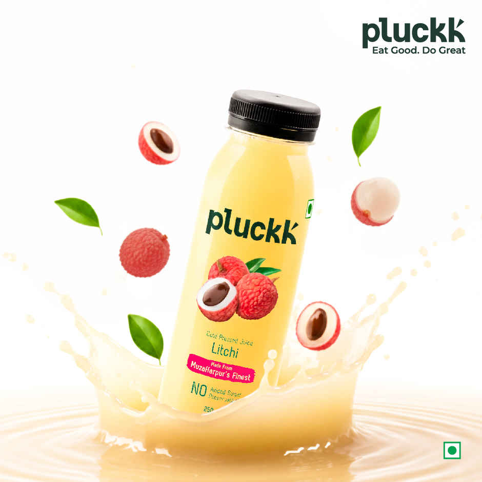 Pluckk Cold-Pressed Litchi Fruit Juice | No Added Sugar | No Preservatives | Rich in Potassium