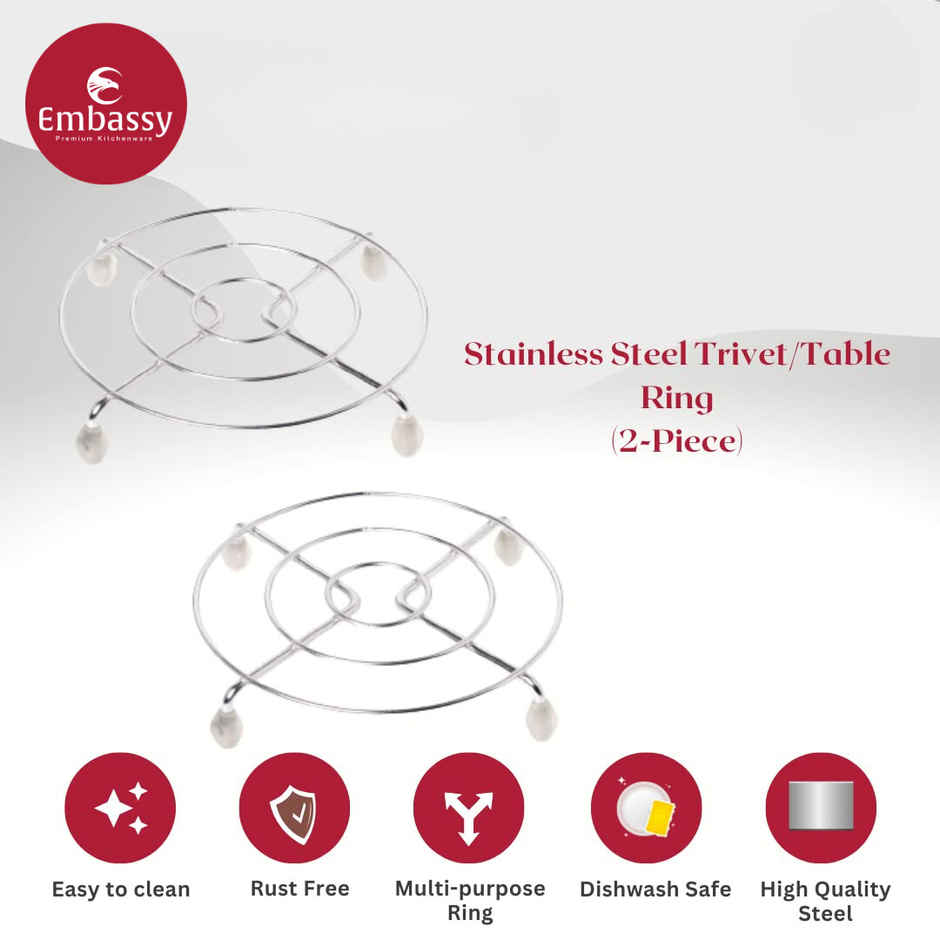Embassy Round Trivet, Small Size (Pack of 2), 15 cms, Premium Stainless Steel Table Ring