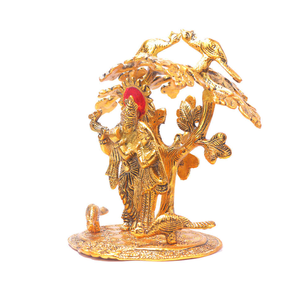 Radha Krishna Idol under Tree in Gold Polish | Devnidhi