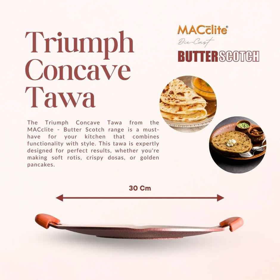 Macclite Non-Stick PDC Granite+ Induction Base Butter Scotch Triumph Concave Tawa 30 cm