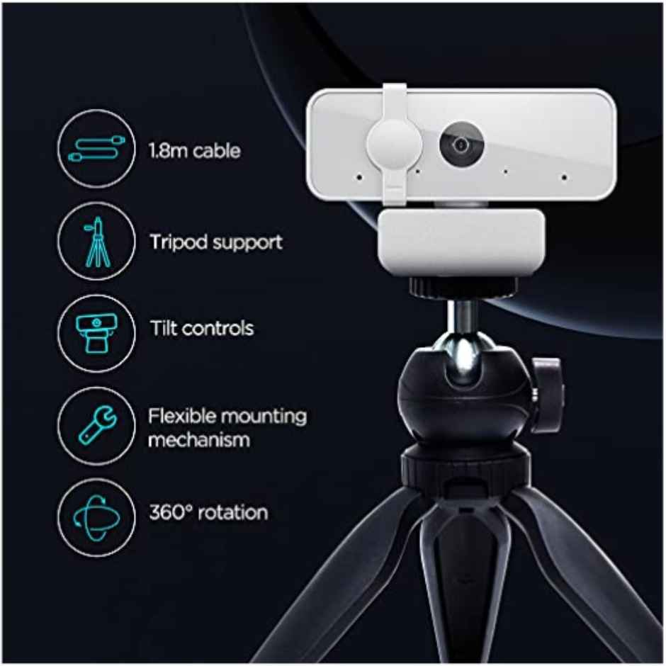 Lenovo 300 FHD Webcam with Full Stereo Dual Built-in Mics | FHD 1080P 2.1 Megapixel CMOS Camera with USB |Ultra-Wide 95Degree Lens, 4X Digital Zoom | 360 Rotation | Flexible Mount | Cloud Grey