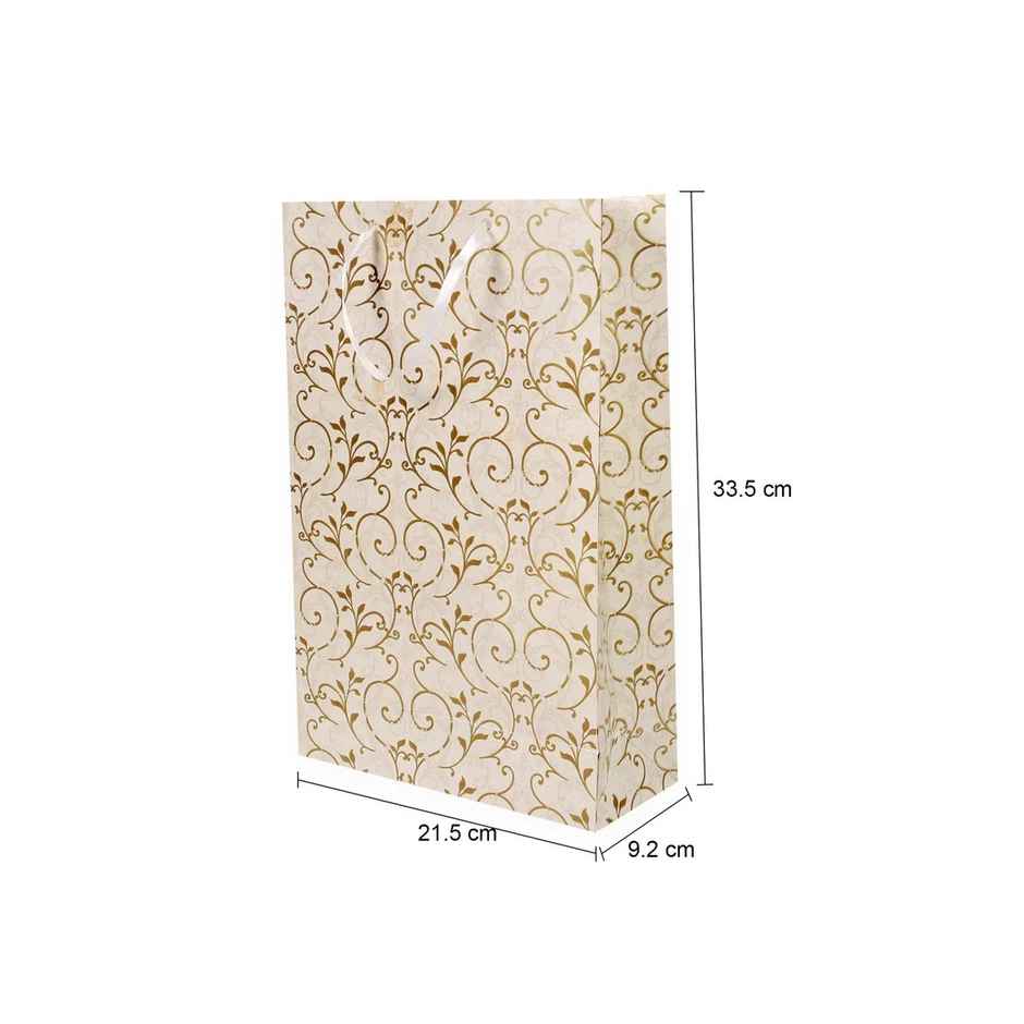 Itsy Bitsy Gift Bags Floral Swirls Ivory Shimmer L33.5 x W21.5 x D9.2cm Gol