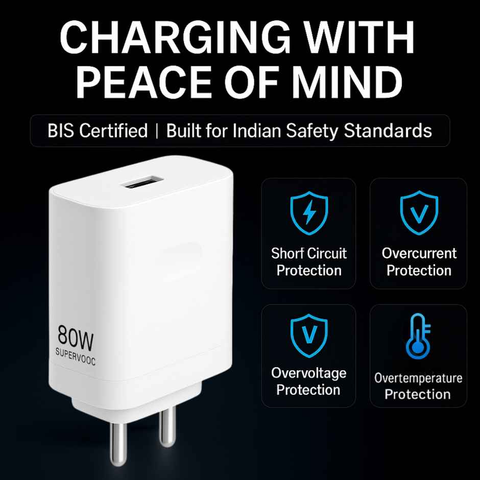 Roarx 80W Supervooc/VOOC/WARP/DASH Fast Charging Adapter with Cable for OnePlus - White & Red