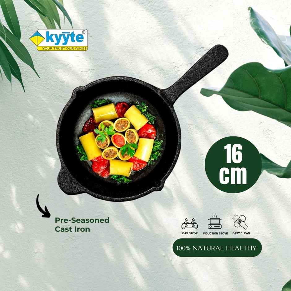 Kyyte Cast Iron Pre Seasoned Mini Skillet/ Frying Pan 16cm Dia Long Handle