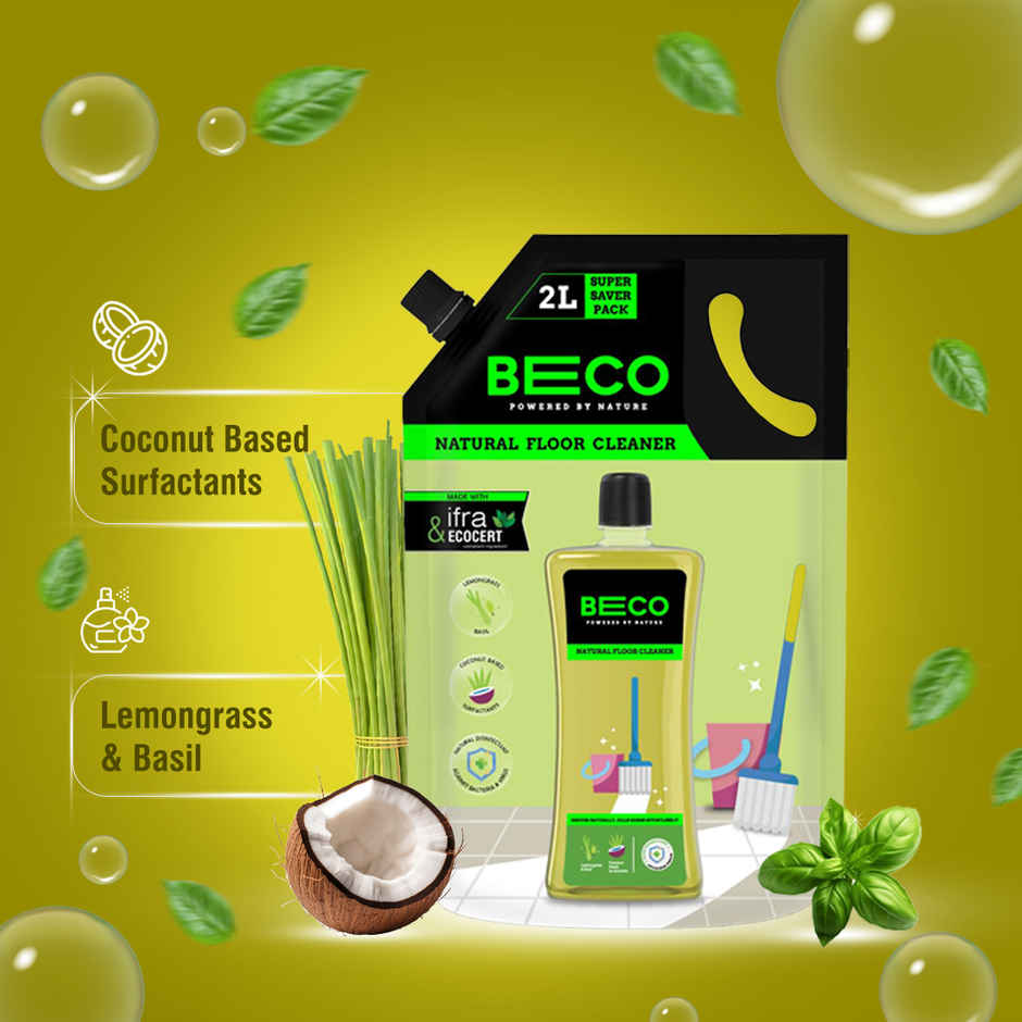 Beco Lemongrass & Basil Freshness Natural Disinfectant Floor Cleaner Refill Pack (2L) & Beco Top Load Laundry Detergent Liquid Refill (2L) Combo 