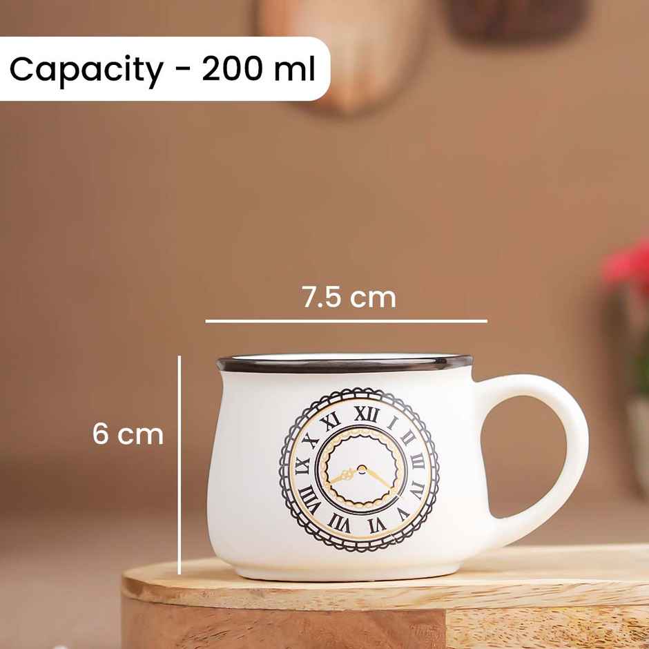 The Earth Store Cup O'clock Ceramic Tea Cups | 200 ml Microwave Safe Coffee Cup