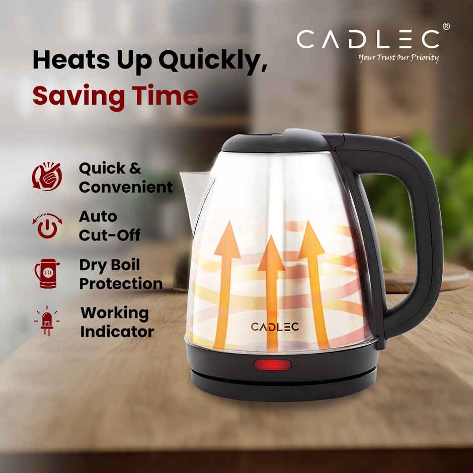 Cadlec AquaHeat 1.8L Electric Kettle | Stainless Steel | Auto Cut-Off | 1500W | Silver