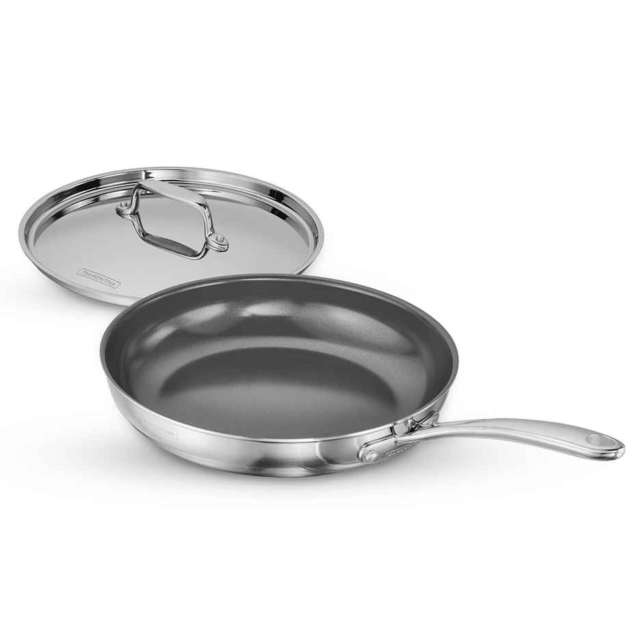 Tramontina Fusao Triply Ceramic Fry Pan | 26 cm | Stainless Steel Lid | Induction Compatible