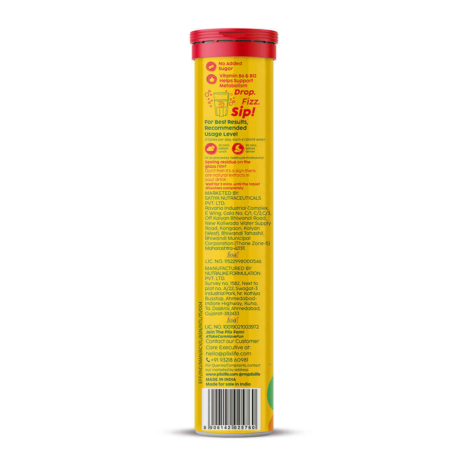 Plix Apple Cider Vinegar Effervescent for Weight Loss (Mango) - Pack Of 1