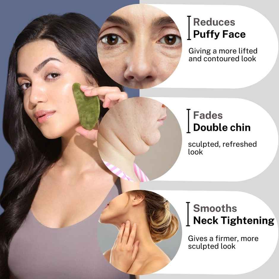 House of Beauty Jade Guasha Facetool for double chin, sculpting jawline & contouring face (1Pc)