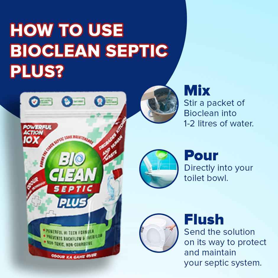 Bioclean Septic Plus 10X Powerful Odour Removal Formula Degrades Food and Human Waste