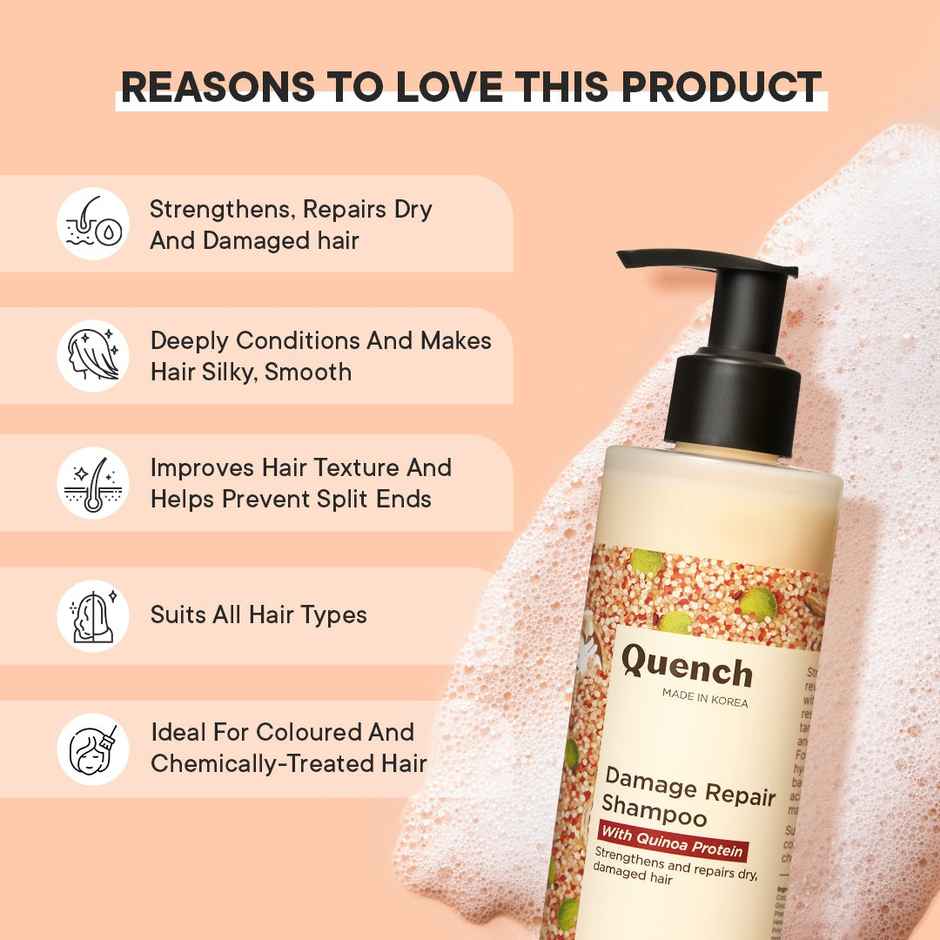 Quench Damage Repair Hydrating Hair Shampoo With Ceramides For Dry, Colored & Damaged Hair