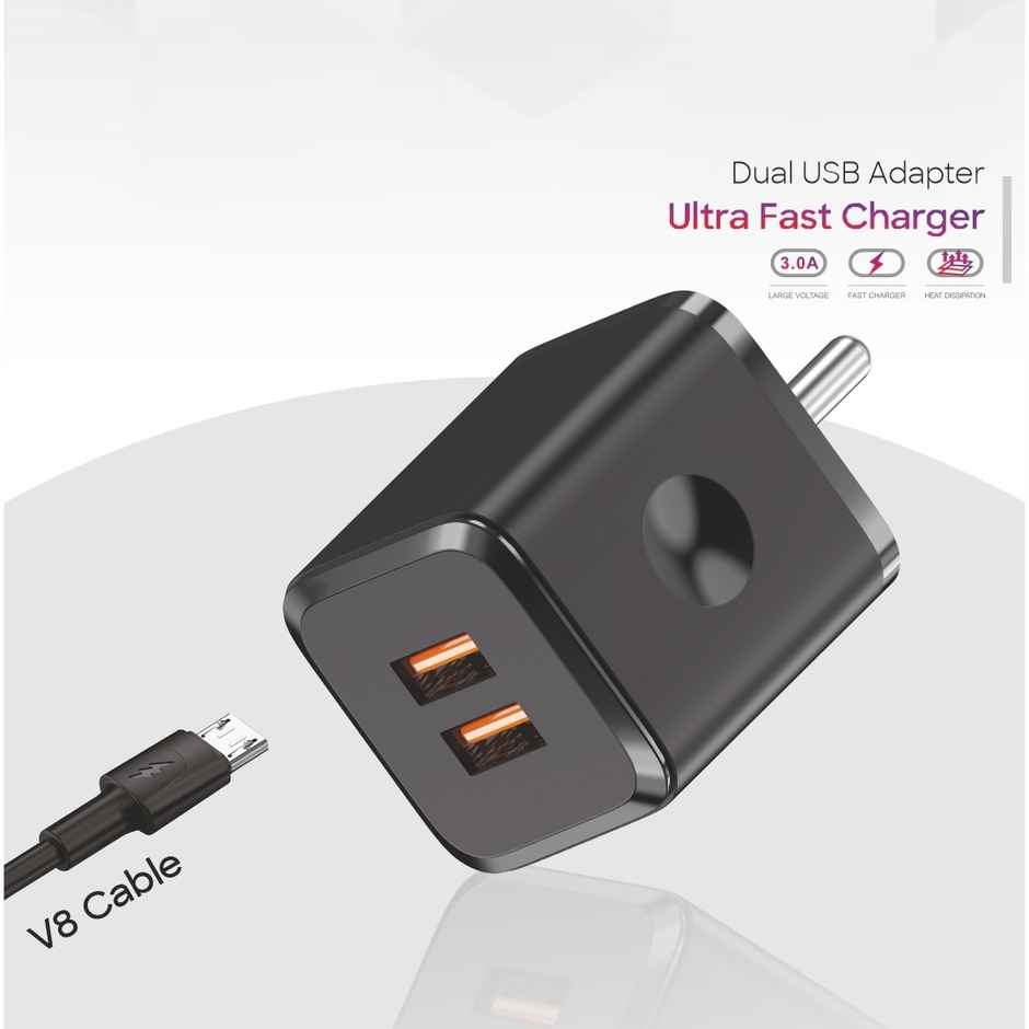 U&i Budget 27 Charger 12W | 3A Dual USB & Micro USB Cable | Black