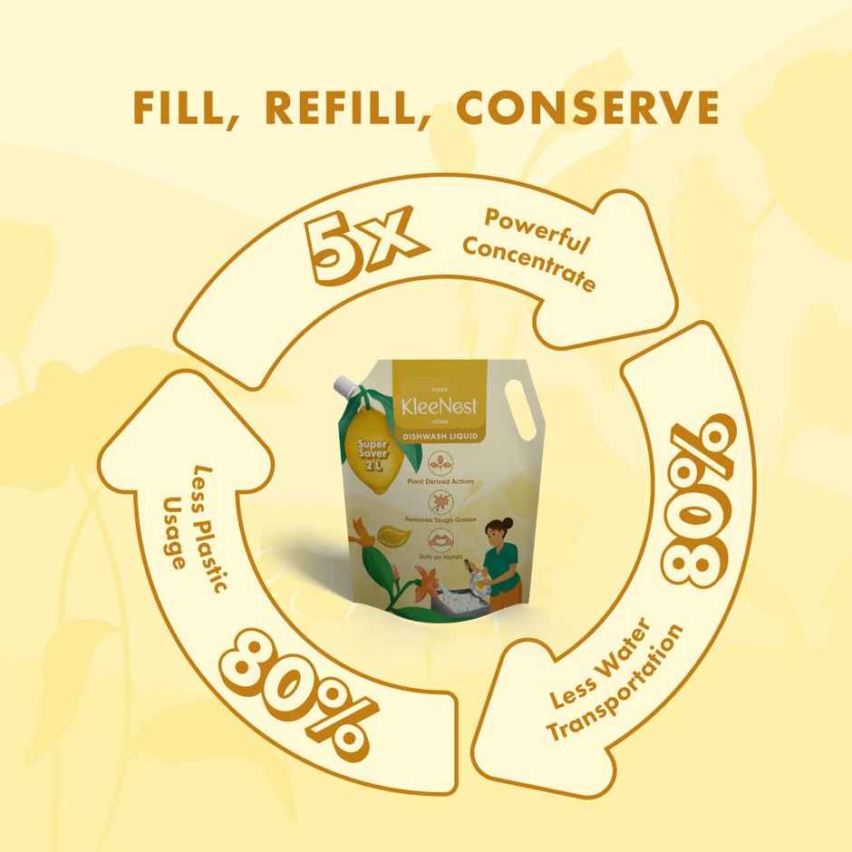 Kleenest Dishwashing Liquid Plant Based, Soft On Hands Refill Pouc (2l) & Kleenest Natural Floor Cleaner Tropical Breeze, Plant Based Kids & Pet Friendly (1.5l) Combo