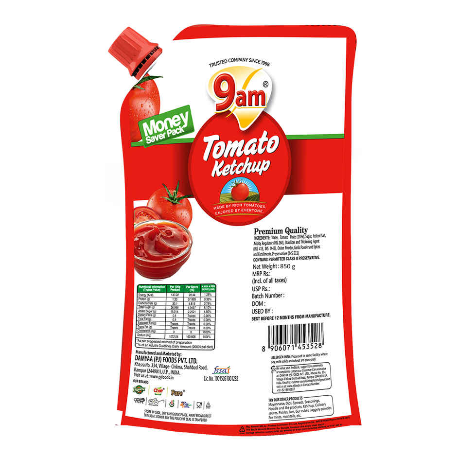 9am Tomato Ketchup, Natural, Tangy, Perfect for Snacks & Breakfast