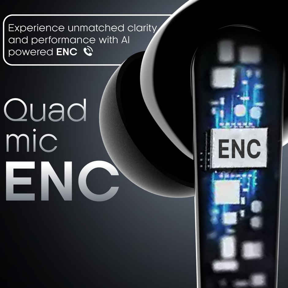 Leaf Buds X121 TWS Earbuds AI Sound App, 30H Playtime, Quad Mic with ENC, 50ms Low Latency, Fast Charging, 10mm Driver, IPX4, Bluetooth v5.4 TWS - Carbon Black