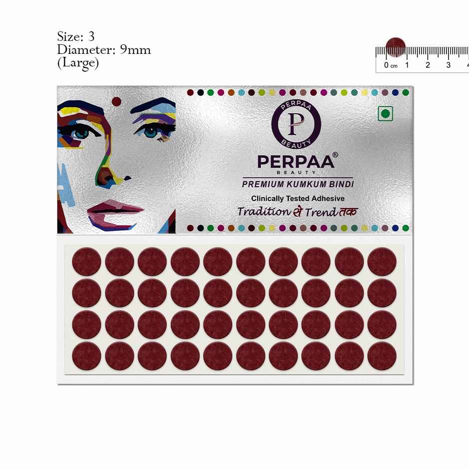 PERPAA Bindi Dark Maroon | 1 Flap | Size 3 Diameter 9 mm | Round Kumkum Bindi for women