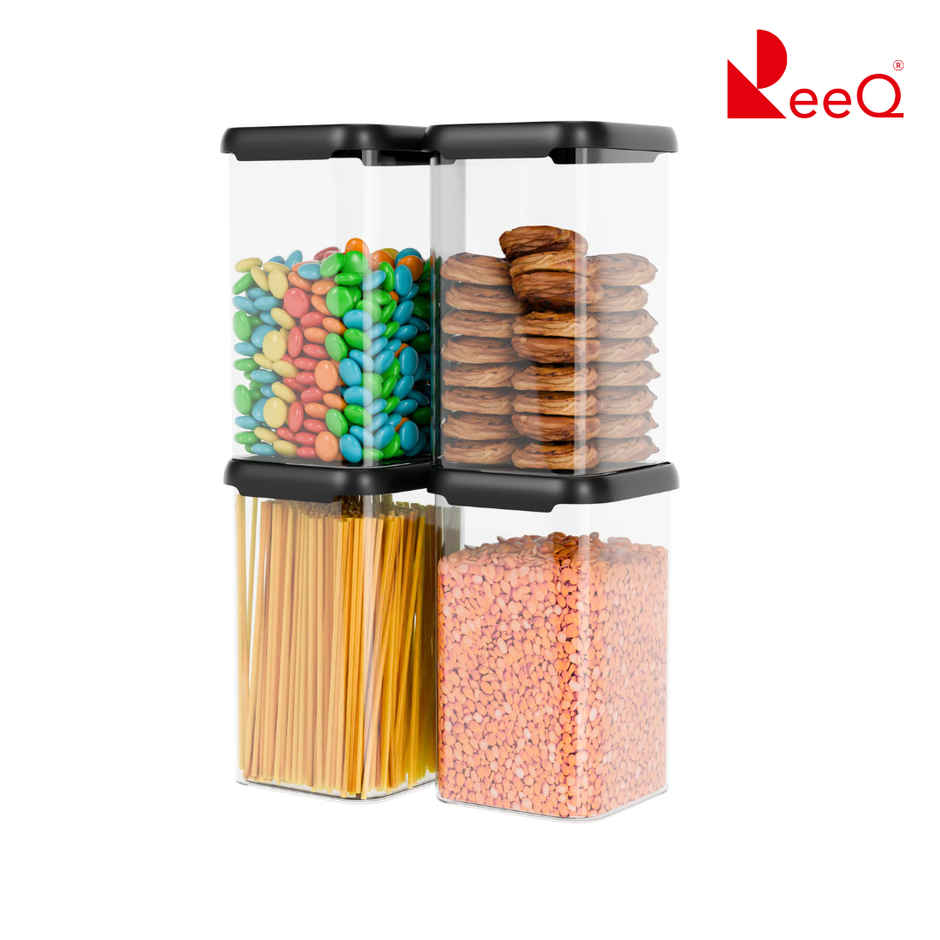 ReeQ Airtight Food Storage Container Set with Black Lid - 1.1 L