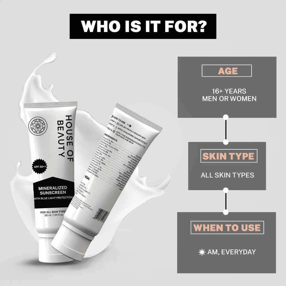 House Of Beauty Mineral Sunscreen For Kids & Adults W/T Spf25 & Blue Light Protection