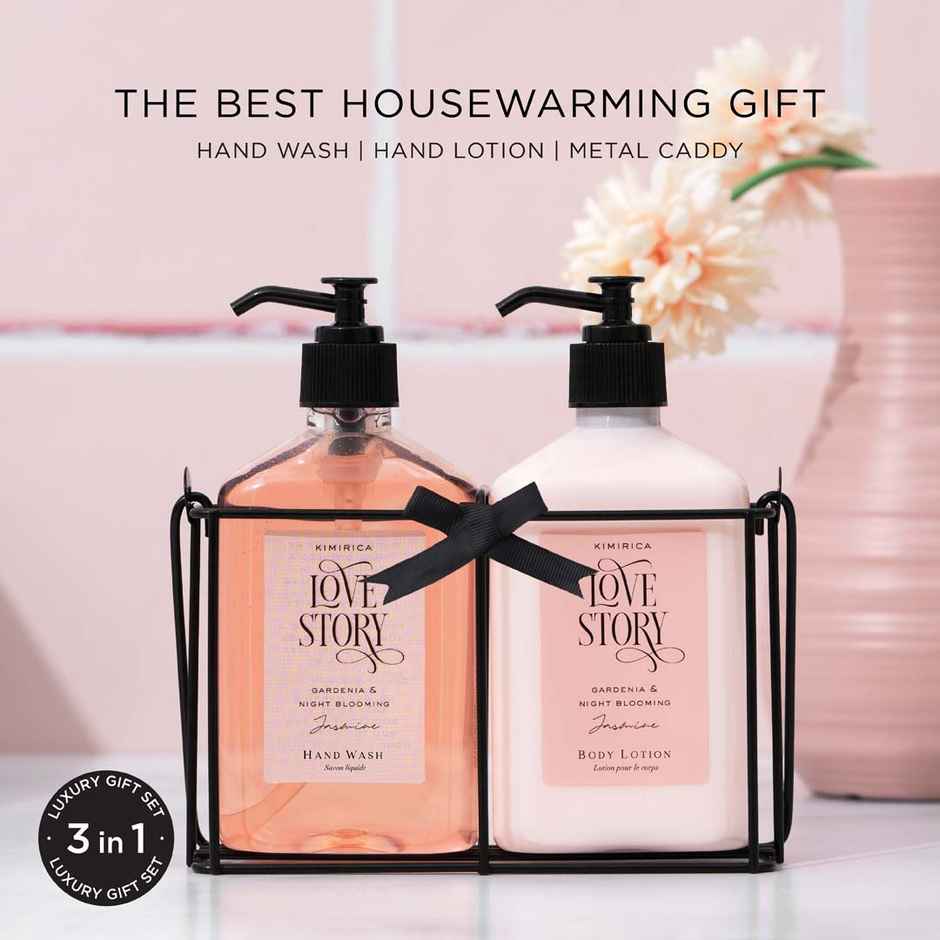 Kimirica Love Story Hand Care Caddy Set, Hand Wash + Hand & Body Lotion, Perfect Housewarming Gift