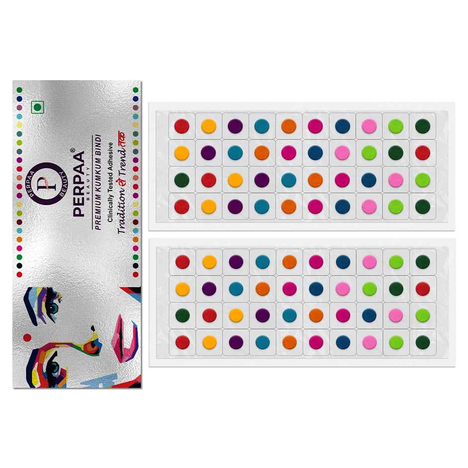 PERPAA Multicolor Bindi | 2 Flaps |Size 5 & 6 Diameter 5.5 mm & 4.2 mm|Round Kumkum Bindi for women