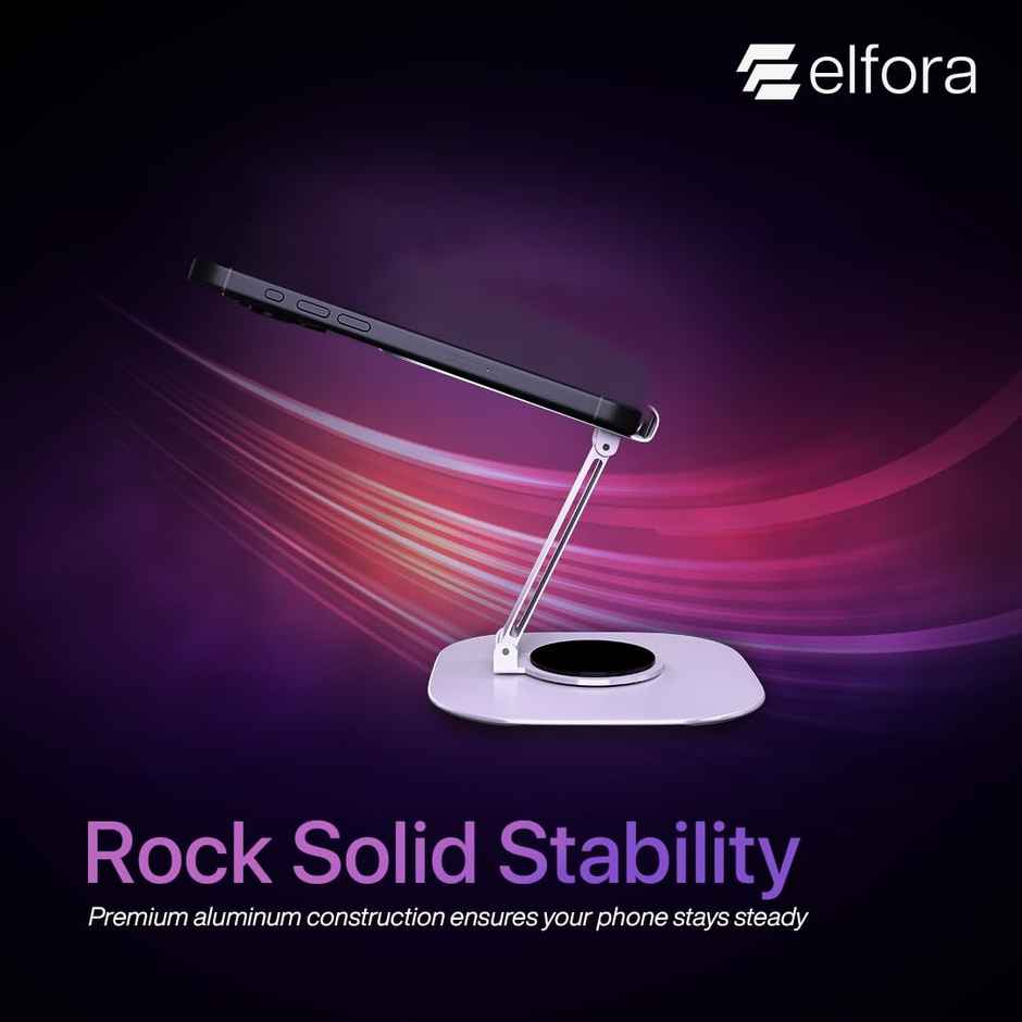 Elfora 360 Metal Mobile Stand | Rotatable & Foldable | Tabletop Mobile Holder | Silver