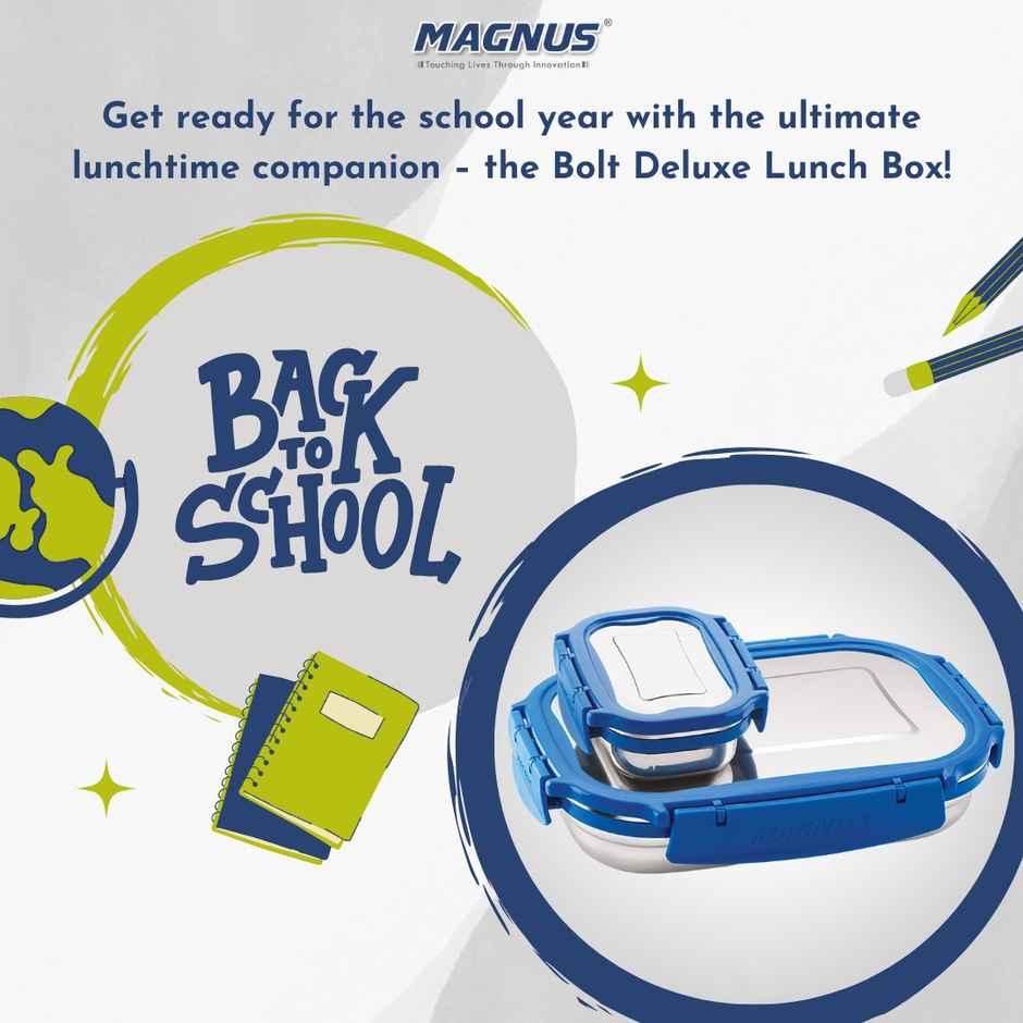 Magnus Bolt Dlx Stainless Steel Lunch Box with Lid for School (800ml + 150ml)