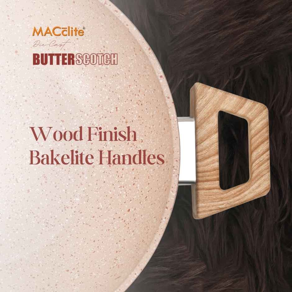 Macclite Non-Stick PDC Granite+ Induction Base Butter Scotch Triumph Kadai 28 cm With Glass Lid