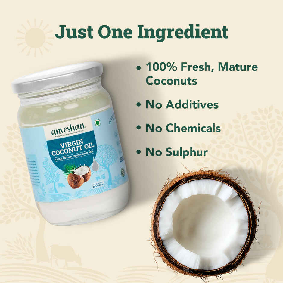 Anveshan Cold Pressed Virgin Coconut Oil | Glass Jar | Unrefined Cold Pressed