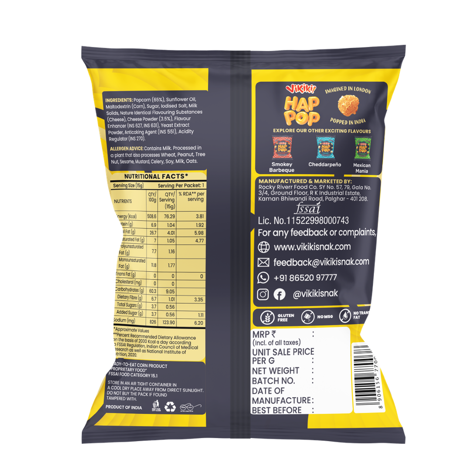 Vikiki Snak HapPop Ready to eat Popcorn Easy Cheesy