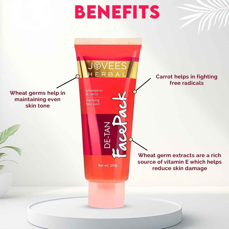 Jovees Herbal De-Tan Face Pack With Wheat Germ And Carrot | Revitalizes