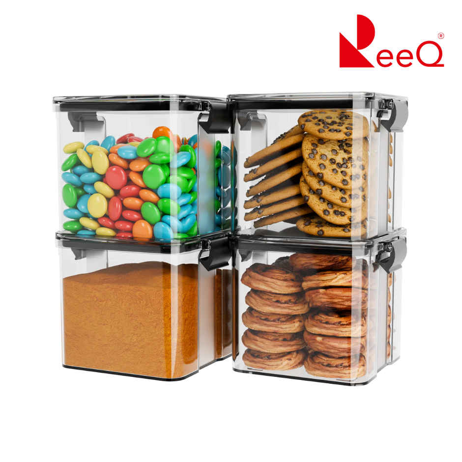 ReeQ Airtight Lock Food Storage Container Set with Black Lid - 700 ml